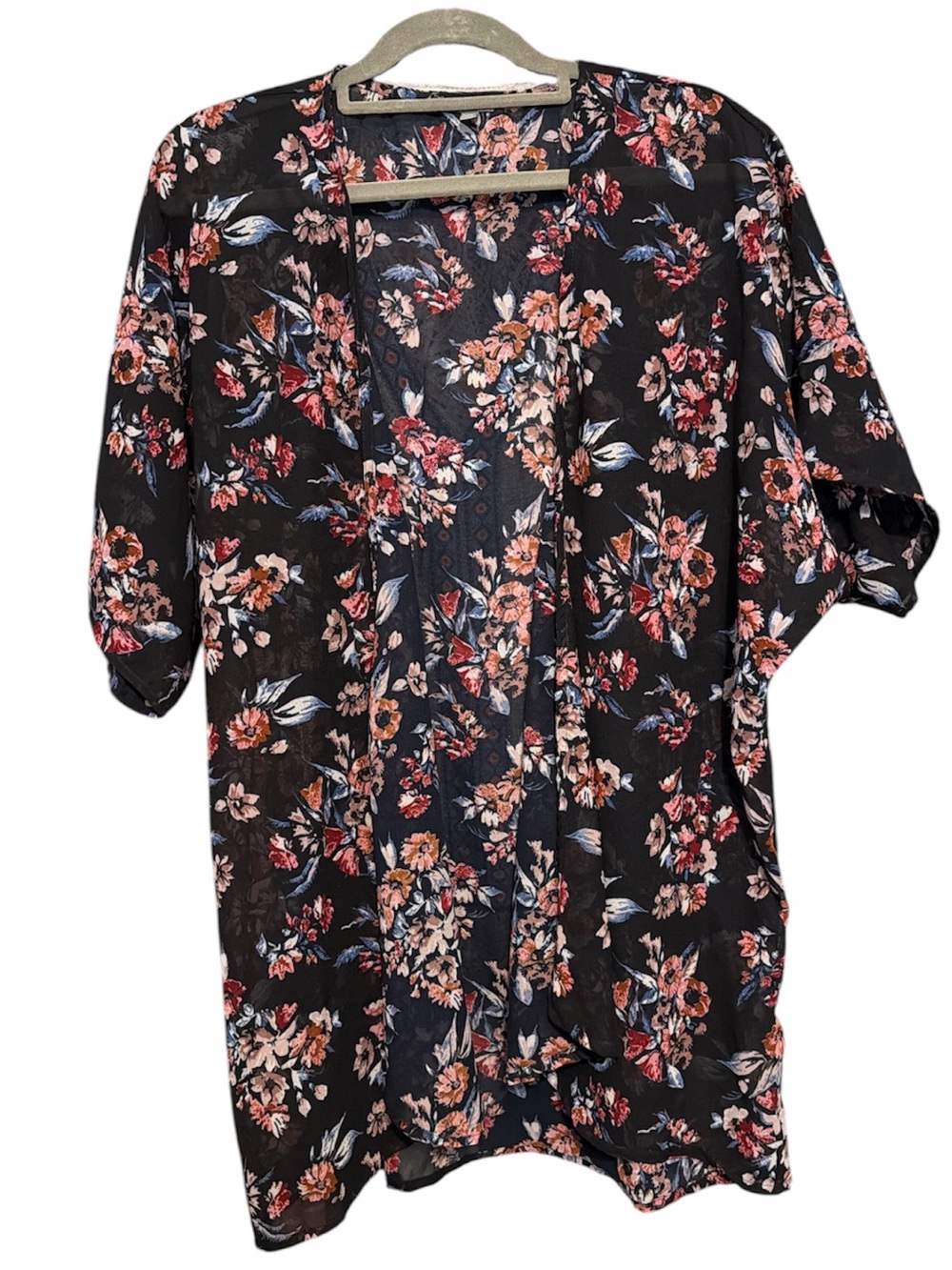 Charlotte Russe Floral Kimono Cardigan Chiffon Wrap Open Front Black S/M